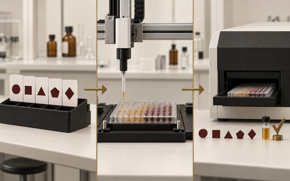 Candidate hypotheses move through automated laboratory testing to one verified result