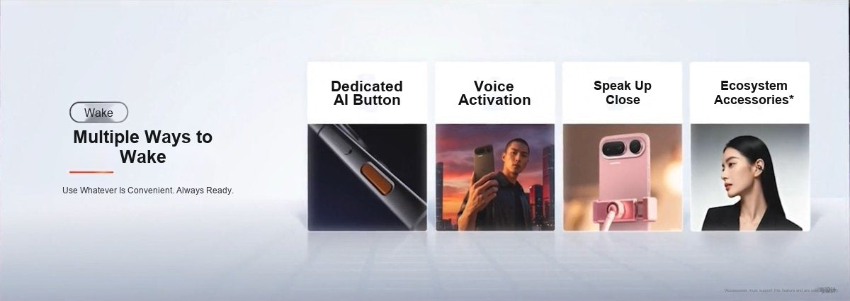 A dedicated AI button, voice activation, near-mouth speaking, and ecosystem accessories all reduce the distance between people and AI.