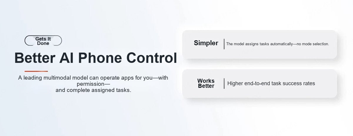 Within the scope of the user’s authorization, the model can operate app screens and complete end-to-end tasks.